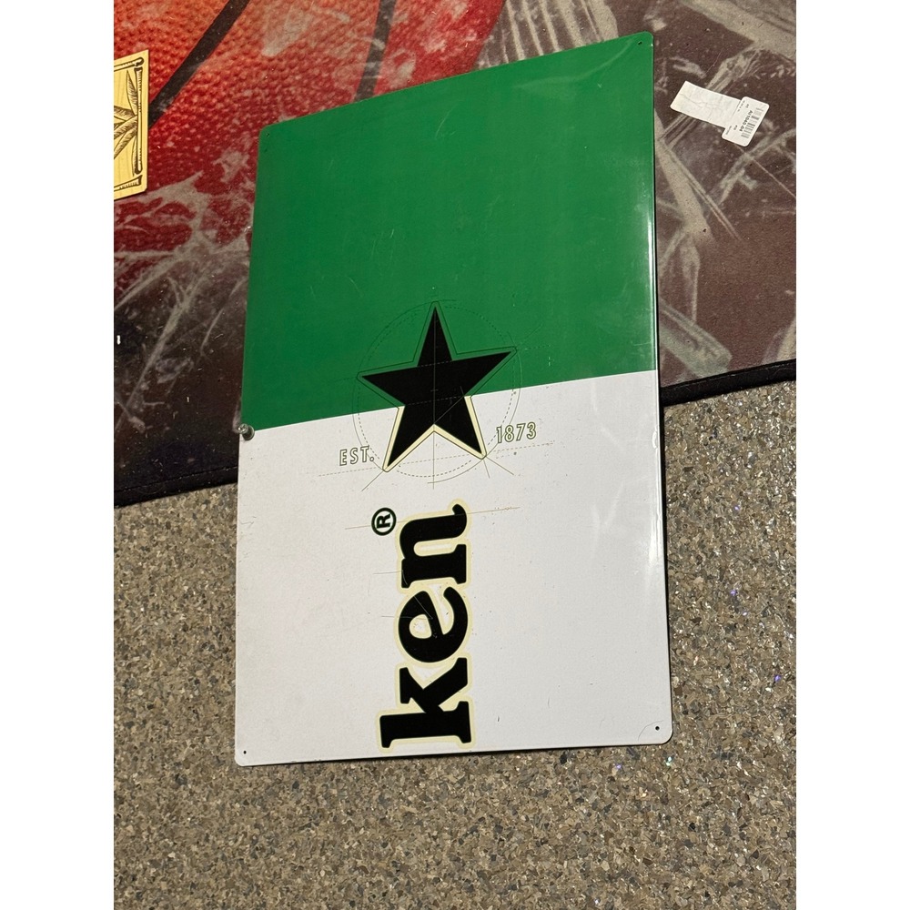 Heineken Beer Metal Sign EST 1873 Green White Black Star Bar Pub Decor 18x12 Ken